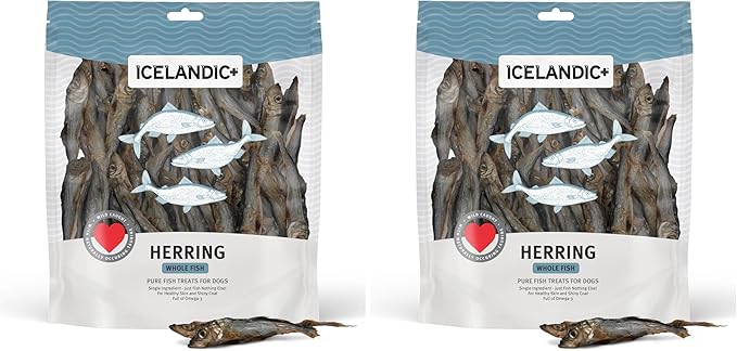 Icelandic+ Whole Fish Herring - 9oz Bag - Dog Treats,Pure Wild-Caught & Air-Dried,Ingredient Snack,Pet Chew,Just The Fish Nothing Else,(Pack of 2)