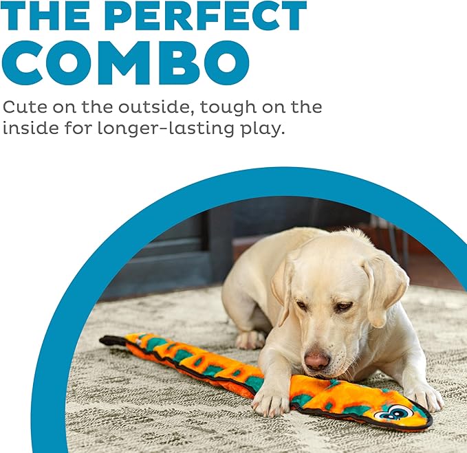 Outward Hound Durablez X-Large Snake Stuffing-Free Squeaky Plush Dog Toy for Puppies & Dogs - Interactive, Soft Yet Tough, No Mess, Jumbo Squeaker, Long-Lasting Play, 40 inch, Orange