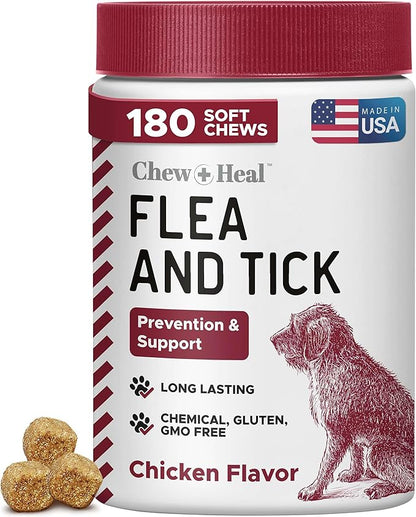 Chewable Flea and Tick Prevention for Dogs - 180 Delicious Soft Chews for Small and Large Dogs - Gluten, GMO, and Corn Free, Made in The USA