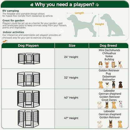 Yaheetech Dog Playpen Outdoor, 24 inch 8 Panels Dog Pen Indoor Heavy Duty Puppy Exercise Pen Metal Pet Fence for RV Camping/Yard/Garden