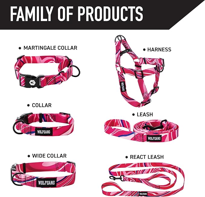 Wolfgang Heavy Duty Martingale Dog Collar with Quick Release Nylon Buckle for Walking & Training, MarbleSwirl Print, Large