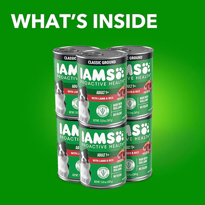 IAMS Proactive Health Wet Dog Food, Adult Wet Dog Food Multipack Ground Dinner, with Lamb & Rice Pate, 13 oz. (Pack of 6)
