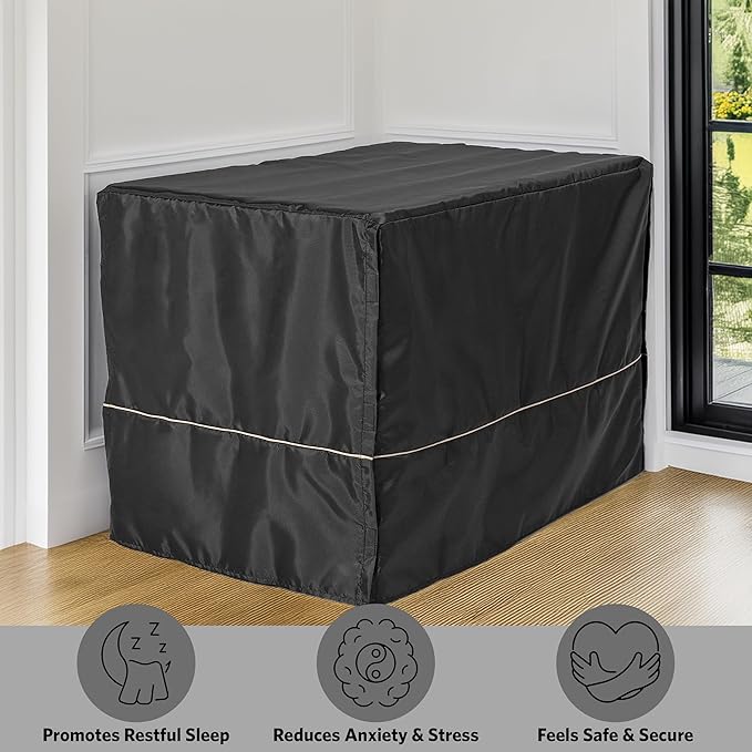 MidWest Homes for Pets Medium Dog Crate Cover, Black Polyester Privacy Kennel Cover Fits Most 30-inch Crates, Machine Washable, Reduces Barking & Chewing