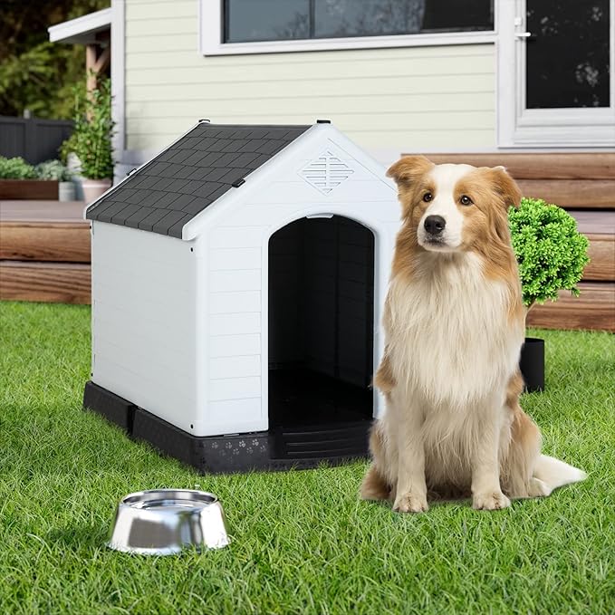 BestPet Dog House Indoor Outdoor Insulated Kennel Durable Plastic Dog House for Small Medium Large Dogs Weather & Water Resistant Pet Crate with Air Vents and Elevated Floor