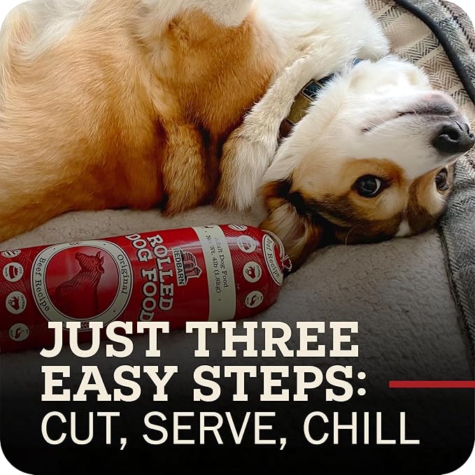 Redbarn Pet Products Premium Rolled Dog Food, Semi-Moist, Beef Recipe - High Protein Full Feed, Topper, Training Treat, or Pill Pouch - Balanced Meal with Functional Ingredients - 4 lb, 8 Rolls