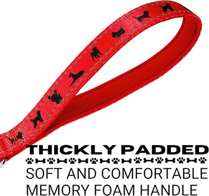 EcoBark Dog Leash - Soft & Reflective Red Comfort Leashes with Padded Handle - Strong Durable Heavy Duty - Training and Pulling for Small, Medium or Large Dogs