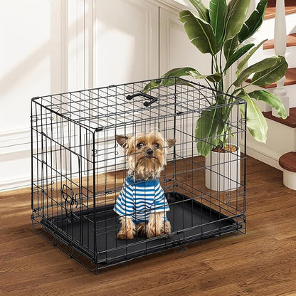 DUMOS Dog Crate, 30 Inch Medium Single Door Dog Cage with Plastic Leak-Proof Pan Tray, Folding Metal Wire Pet Kennel for Indoor, Outdoor, Travel