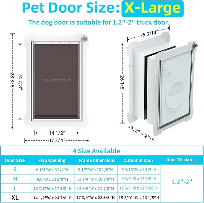 3-Flap Never Rust Extra Large Dog Door for Doors with Sliding Lock Panel, Steel Frame and Telescoping Tunnel, Extreme Weather Durable Doggy Door （Pets Up to 220 Lb）
