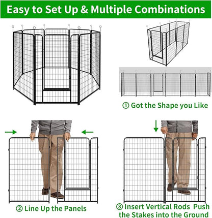 Kfvigoho Dog Playpen Outdoor Extra Wide 8 Piece Panels Heavy Duty Dog Fence 50" Height Anti-Rust with Doors Portable for RV Camping Yard, Total 21FT, 35 Sq.ft, Snowy Black