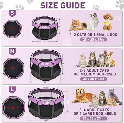 Large Cat Playpen for Multiple Cats, Extra Spacious Pet Tent Playground, Portable Dog Exercise Pen with Room for Toys & Bed, Indoor/Outdoor Enclosure for 2-3 Pets (Purple, Large)