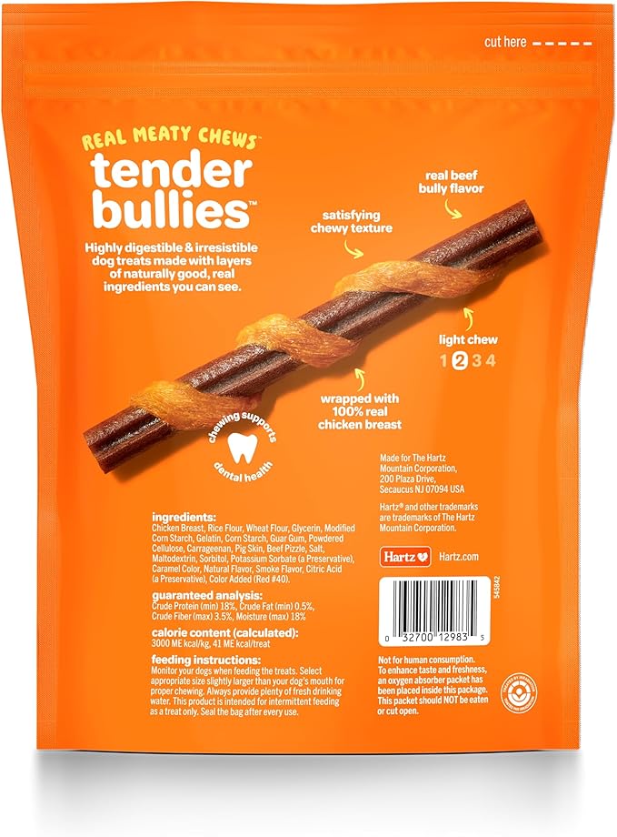 Hartz Oinkies Tender Bullies with Real Chicken Breast & Real Beef Bully Stick Flavor, Highly Digestible and Rawhide-Free, 20 Count