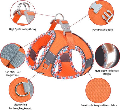 AIITLE Small Dog Harness - Breathable Double-Layer Jacquard No-Choke Vest, Durable Anti-Tear Fabric with Reflective Trim - Perfect for Running, Parties, Daily Walks (Orange, XS)
