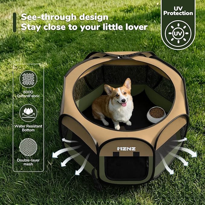 Dog Playpen, Portable Puppy Pet Crate Indoors for Small/Medium Dogs Cats Rabbits, Foldable Dog Cage Enclosure for Outdoor, Pop Up Dogs Tent Kennel with Carrying Case, Olive Green