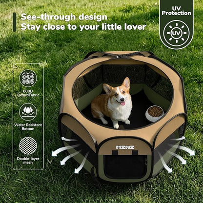 Dog Playpen, Portable Puppy Pet Crate Indoors for Small/Medium Dogs Cats Rabbits, Foldable Dog Cage Enclosure for Outdoor, Pop Up Dogs Tent Kennel with Carrying Case, Olive Green