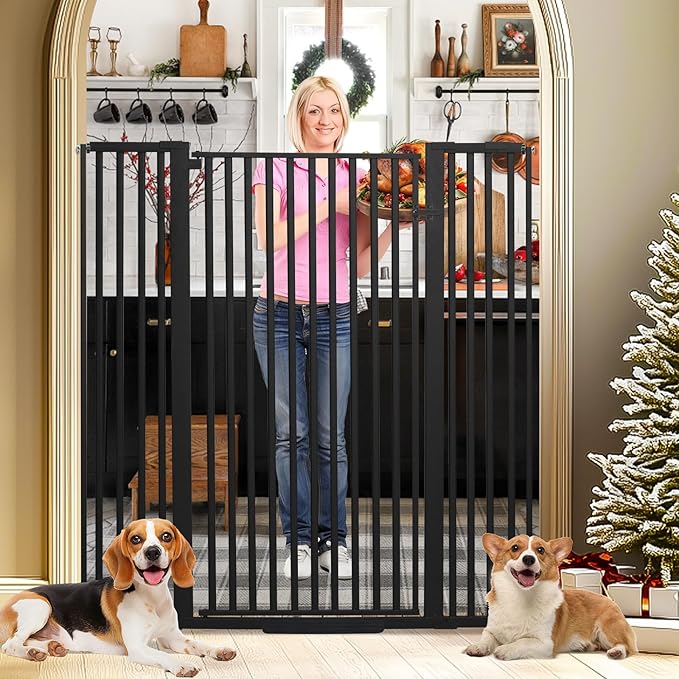 SHYUJAJIE 55 Inch Extra Tall Pet Gate for Cats,29.92"-48" Adjustable Wide Dog Gates,Pressure Mounted Walk Through Tall Pets Gate for Doorways,Hallway,Stairs(Black)