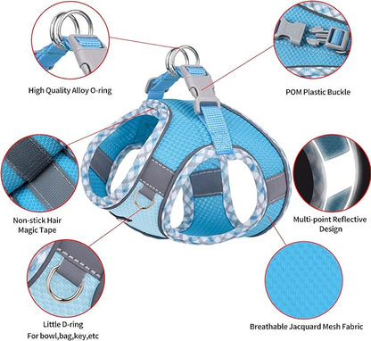 AIITLE Tiny Dog Harness - Lightweight Mesh Step-in Vest for Puppy, Reflective & Escape-Proof Design with High-Stick Magic Tape - Indoor/Outdoor Use for Chihuahua, Maltese, Shih Tzu(Blue, XXXS)