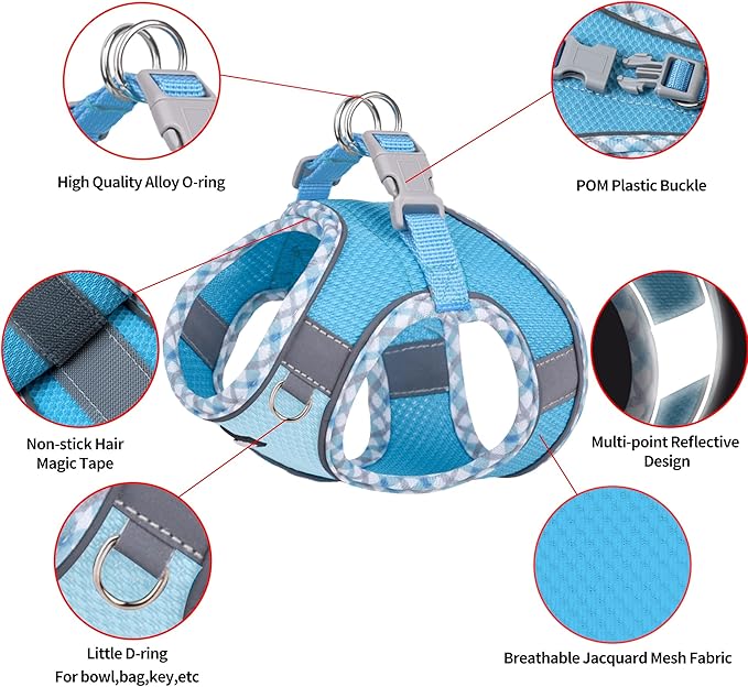 AIITLE XXS Dog Harness & Leash Set - Breathable Reflective No-Choke Small Dog Harness for Teacup Puppies, Indoor/Outdoor Use - Boston Terrier, Maltese, Chihuahua (Blue, XXS)