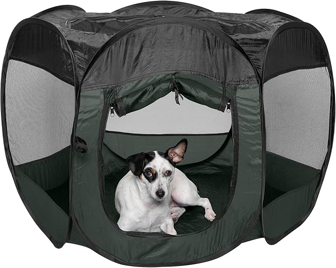Furhaven Portable Dog Playpen Cat Tent, Pet playground,Kennel foldable indoor outdoor zippered puppy crate - Hunter Green, Medium