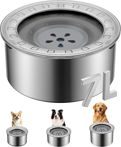 Heouvo 1.8 Gallon Large Dog Water Bowl No Spill,【Anti Digging Lid & Rubber Bottom】 Spill Proof Dog Bowl, Anti Splash Mess Dripless Slow Drinking Stainless Steel Water for Sloppy Messy Drinkers Car