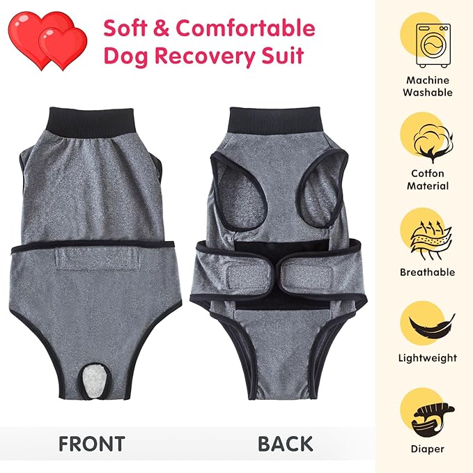 Idepet Dog Recovery Suit for Dogs After Surgery,Onesie Dogs Surgery Suit Female Male Soft Breathable Pet Bodysuit E-Collar & Cone Alternative Surgical Spay Suit Abdominal Anti Licking Wounds (XS)