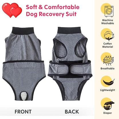 Idepet Dog Recovery Suit After Surgery - Onesie for Female Male Dogs, Soft Breathable Pet Bodysuit, E-Collar & Cone Alternative, Anti-Licking Wounds (L)