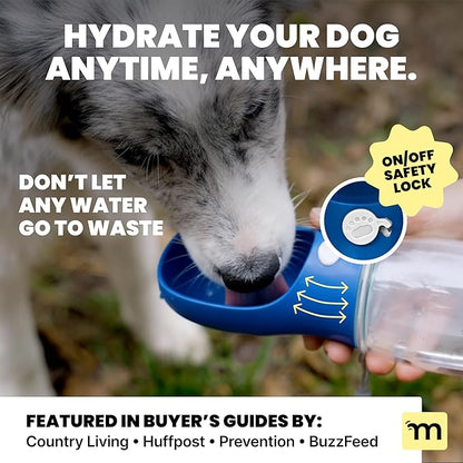 MalsiPree Dog Water Bottle - 19 oz, Navy Blue - One-Hand Leak-Proof Hydration & Pet Water Dispenser - Built-in Travel Bowl & Travel Pet Bowl - BPA-Free for Dog Camping