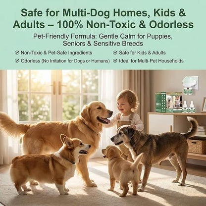 Dog Calming Diffuser Plug-in with Gentle Night Glow, 3 Refills Kit for Behavioral Support, Stress Soothing Aid for Pets During Travel, Thunder, Vet Visits, Fireworks, Safe Formula, 90 Days Supply