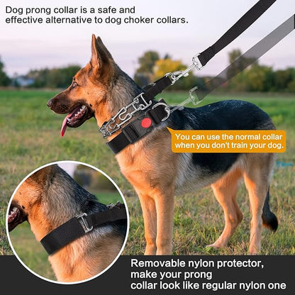Prong Training Collar with Comfort Tips and Quick Release Snap Buckle - Dog Choke Pinch Collar with Nylon Cover