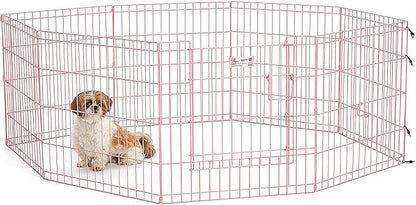 MidWest Homes for Pets 24-Inch Exercise Pen, for Indoor and Outdoor Use, 16 Sq Feet of Play, Single Door Folding Dog Pen, with Large Door Opening & Secure Latch, Easy to Set Up, Foldable Dog Playpen