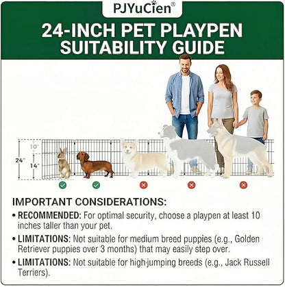 PJYuCien Dog Playpen with Bottom Pad - Metal Foldable Exercise Pen, 8 Panels 24" H x 24" W Indoor Outdoor Pet Fence Puppy Crate Kennel, Black