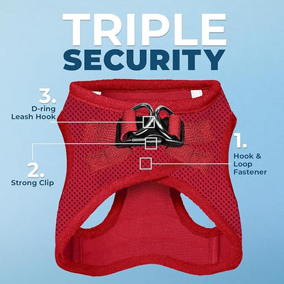 Best Pet Supplies Voyager Step-in Air All Weather Mesh Harness and Reflective Dog 5ft Leash Combo with Neoprene Handle, for Small, Medium and Large Breed Puppies - Set (Red), Medium