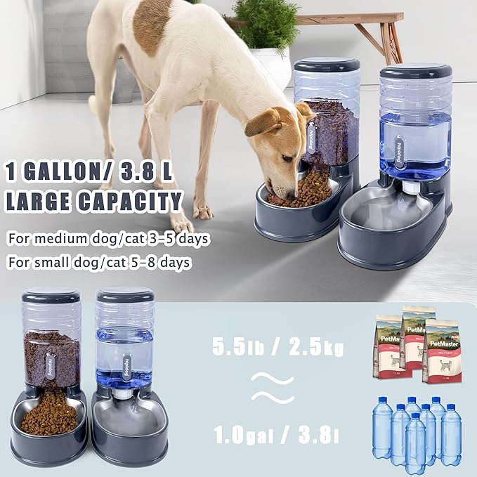 UniqueFit Cats Dogs Automatic Food Feeder and Water Dispenser Set 3.8L with Stainless Steel Bowl
