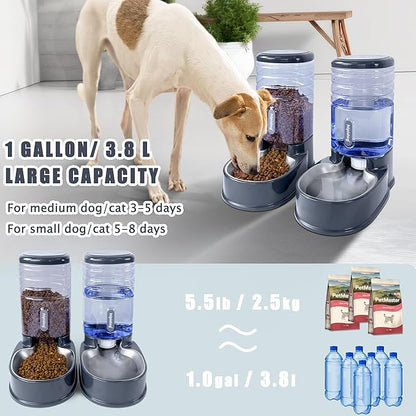 UniqueFit Cats Dogs Automatic Food Feeder and Water Dispenser Set 3.8L with Stainless Steel Bowl