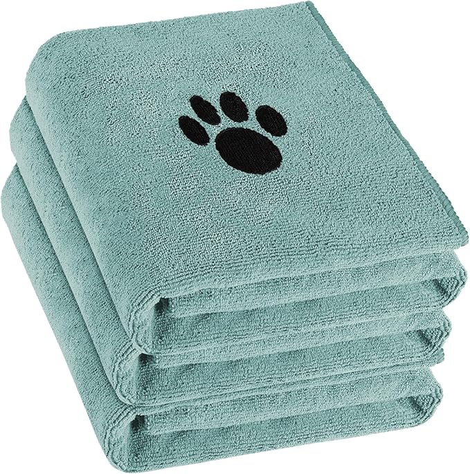 Puomue 3 Pack Microfiber Dog Towels for Drying Dogs, Super Absorbent and Soft Pet Grooming Towel, 40 Inch X 23.6 Inch, Perfect Dog Drying Towels for Large, Medium or Small Dogs, Lake Blue