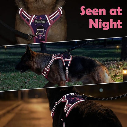 Funfox Dog Harness No Pull, Adjustable Pet Vest Harness, Super Soft Material with Vertical Handle Easy Control, Reflective Night Walking, 2 Leash Clips for Medium Sized Dogs, Mosaic Pink, M