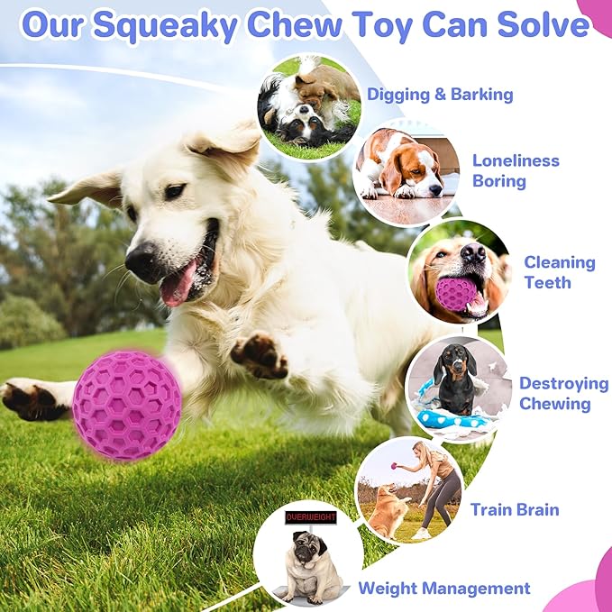 Indestructible Squeaky Dog Balls, Dog Toys for Aggressive Chewers Large Breed for Relieving Anxiety, Tough Dog Chew Toys Balls for Aggressive Chewers, Outdoor Squeaky Cognitive Dog Toys