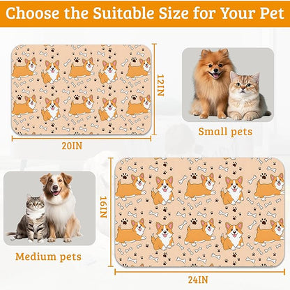 Corgi Feeding Mat,Cute Dogs Absorbent Quick-Dry Cat Dog Food and Water Bowl Mats,Non-Slip Rubber Backing Mat,Cat Dog Accessories Supplies 12" x 20"