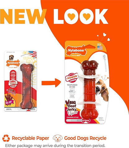 Nylabone Textured Bone Power Chew Toy for Dogs, Durable & Tough Dog Toys for Aggressive Chewers, Beef Jerky Flavor, Medium Dogs - Up to 35 lbs, 1 Count