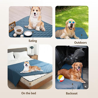 gogobunny 3X Stronger Waterproof Pet Blanket, Scratch Proof Furniture Protector for Dogs Cats, Reversible Cover 82x102 Inch, Dark Blue