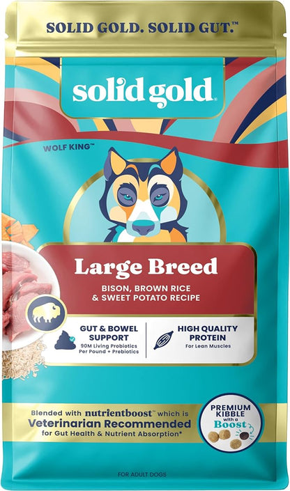 Solid Gold Bison Dry Dog Food for Large Dogs – High Protein, Whole Grain Kibble with Real Bison, Brown Rice & Omega 3 – Large Kibble w/Probiotics for Gut Health - Adult Dog Food - Nutrientboost™– 11LB