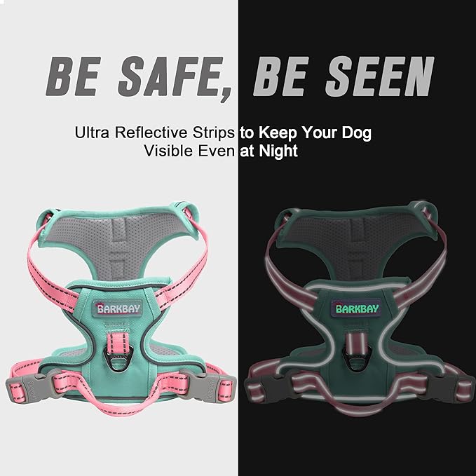 BARKBAY No Pull Dog Harness Front Clip Heavy Duty Reflective Easy Control Handle for Large Dog Walking(Cool Mint & Baby Pink,S)