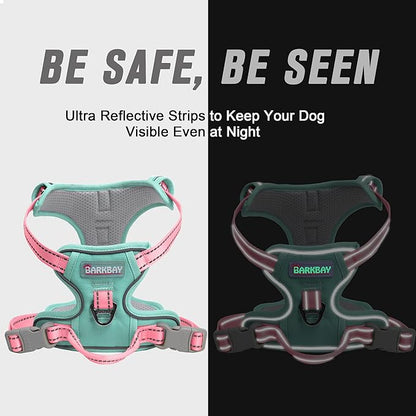 BARKBAY No Pull Dog Harness Front Clip Heavy Duty Reflective Easy Control Handle for Large Dog Walking(Cool Mint & Baby Pink,XL)