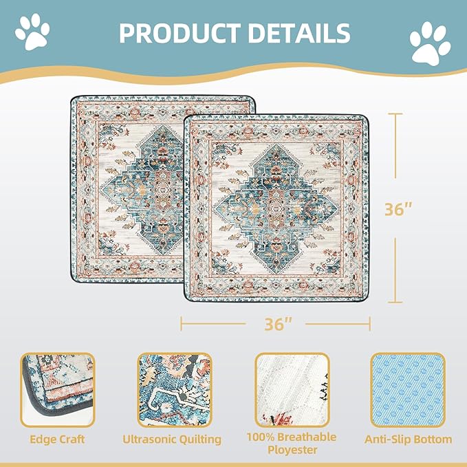 SCLOSE Washable Pee Pad for Dogs 2 Pack, 36" x 36" Reusable Puppy Pads Waterproof Dog Rugs, Super Absorbent, Leakproof, Dog Crate Pad, Playpen Mat, Whelping Pads, Blue Medallion