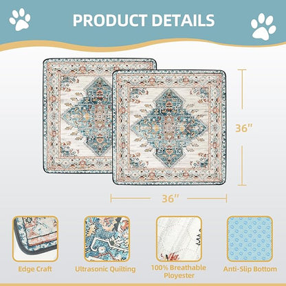 SCLOSE Washable Pee Pad for Dogs 2 Pack, 36" x 36" Reusable Puppy Pads Waterproof Dog Rugs, Super Absorbent, Leakproof, Dog Crate Pad, Playpen Mat, Whelping Pads, Blue Medallion