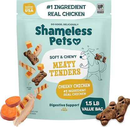Shameless Pets Soft & Chewy Dog Treats, Cheeky Chicken Meaty Tenders, 1.5lb – Real Chicken is 1st Ingredient – Grain Free, No Corn or Soy – Digestive Support – for Small, Medium & Large Dogs