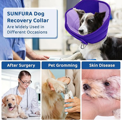 SUNFURA Dog Cone - Soft Cone for Dogs to Stop Licking, Pet E-Collar Alternative After Surgery, Adjustable Pet Recovery Collar for Wound Healing, Purple Small