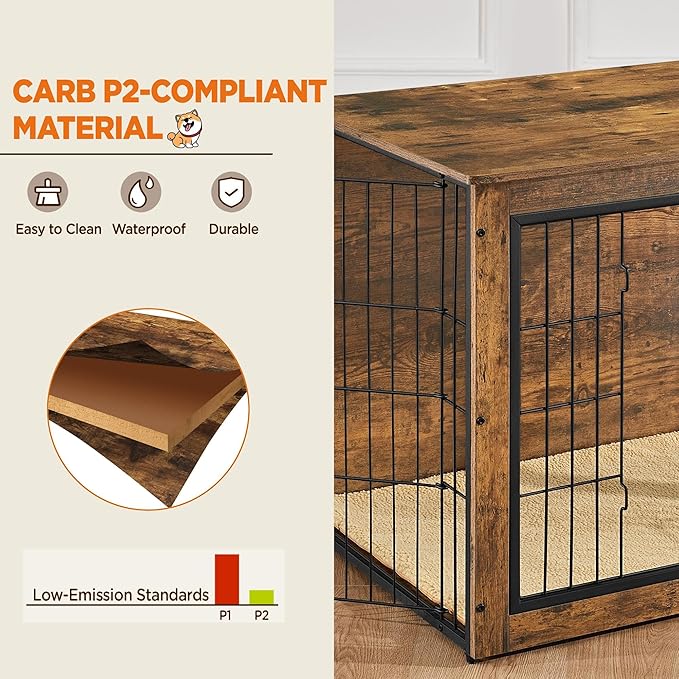 Yaheetech 38'' Dog Crate Furniture with Cushion Wooden Dog Crate with Double Doors/Adjustable Feet Side End Table for Medium/Large Dogs, 37.80" L x 25.59" W x 26.57" H