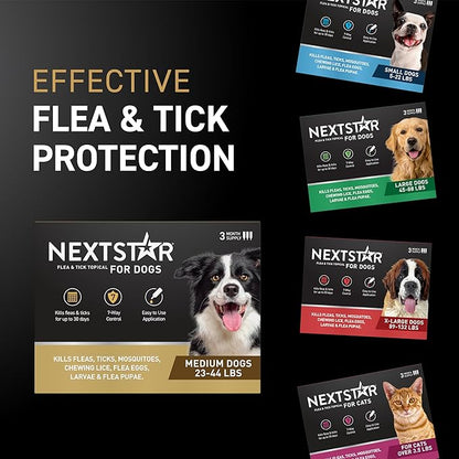 NEXTSTAR Flea and Tick Prevention for Dogs, Repellent, and Control, Fast Acting Waterproof Topical Drops. Medium Dog Tick & Flea Repellent, 3 Month Dose
