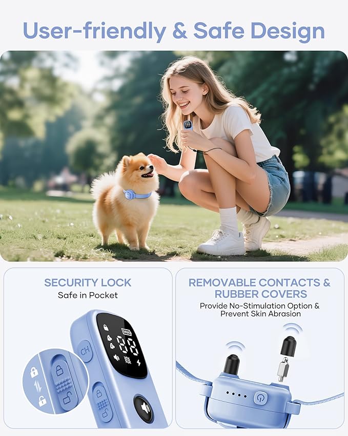 Jugbow Dog Training Collar - 4200FT Remote Dog Collar with 3 Training Modes, Dog Collars for Small Dogs with Security Lock & IPX8-Waterproof, Rechargeable E-Collar for Mini Small Medium Dogs (Blue)