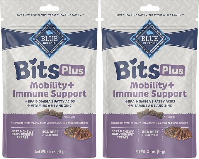Blue Buffalo Blue Bits Plus Mobility and Immune Support Soft Dog Treats, Beef, 3.5-oz. Bag (Pack of 2)